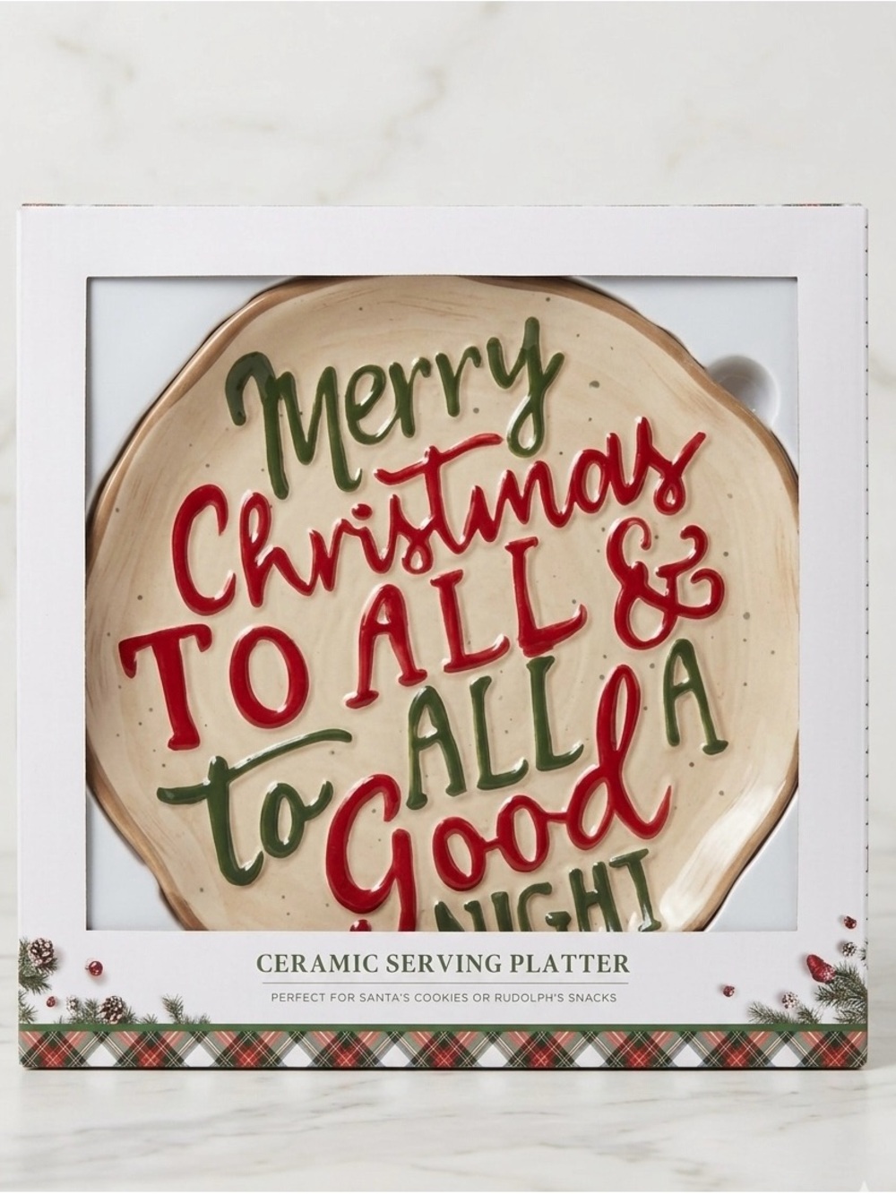 Ceramic Christmas Serving Platter - Red & Green Lettering
